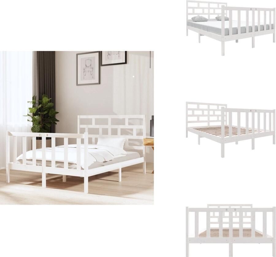 VidaXL Bedframe Bedframes Bed Bedbodem Bedframe massief grenenhout wit 140x190 cm