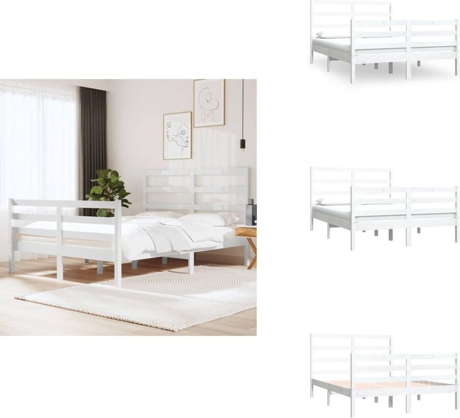 VidaXL Bedframe Bedframes Bed Bedbodem Bedframe massief grenenhout wit 140x190 cm