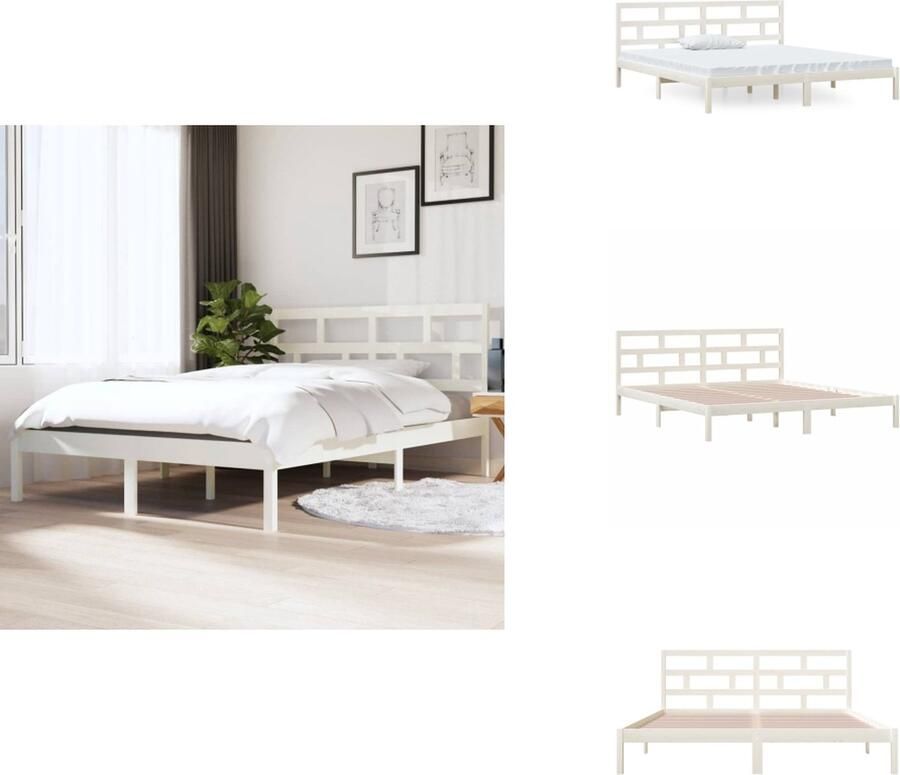 VidaXL Bedframe Houten Wit 195.5 x 145.5 x 69.5 cm Grenenhout Exclusief matras Bed - Foto 3