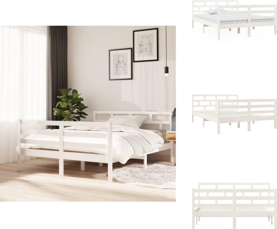VidaXL Bedframe Grenenhout Wit 195.5 x 146 x 100 cm Geschikt voor 140 x 190 cm Matras Bed - Foto 4