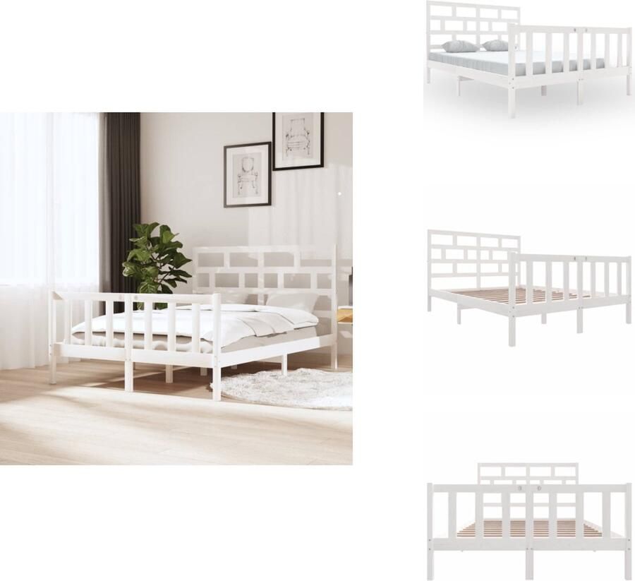 VidaXL Bedframe Bedframes Bed Bedbodem Bedframe massief grenenhout wit 140x200 cm
