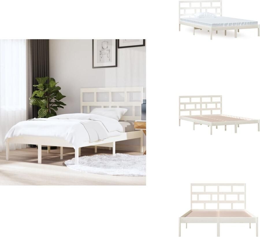 VidaXL Bedframe Bedframes Bed Bedbodem Bedframe massief grenenhout wit 140x200 cm