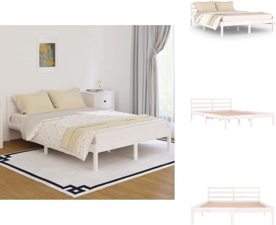 VidaXL Bedframe Bedframes Bed Bedbodem Bedframe massief grenenhout wit 140x200 cm - Foto 2