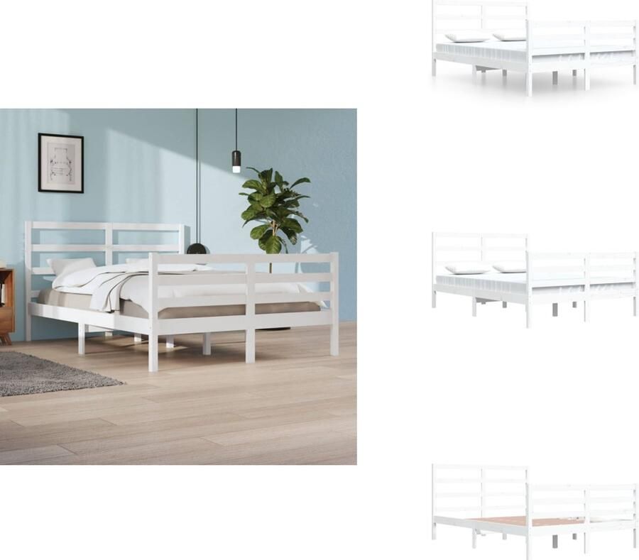 VidaXL Bedframe Bedframes Bed Bedbodem Bedframe massief grenenhout wit 140x200 cm - Foto 3