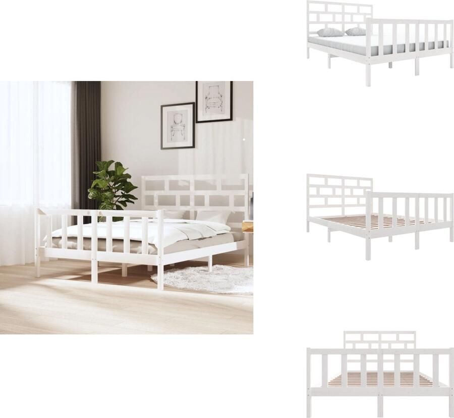 VidaXL Bedframe Bedframes Bed Bedbodem Bedframe massief grenenhout wit 160x200 cm