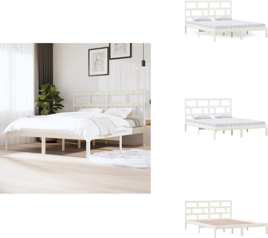 VidaXL Bedframe Bedframes Bed Bedbodem Bedframe massief grenenhout wit 160x200 cm