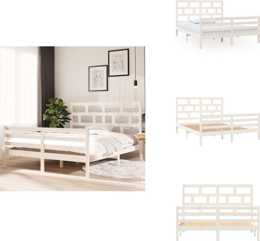 VidaXL Houten bedframe 205.5 x 166 x 100 cm Massief grenenhout Multiplex lattenbodem Bed