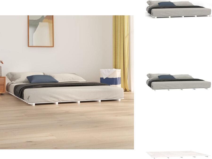 VidaXL Bedframe Bedframes Bed Bedbodem Bedframe massief grenenhout wit 160x200 cm - Foto 4