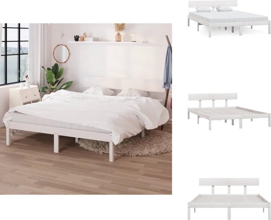 VidaXL Bedframe Bedframes Bed Bedbodem Bedframe massief grenenhout wit 160x200 cm - Foto 3
