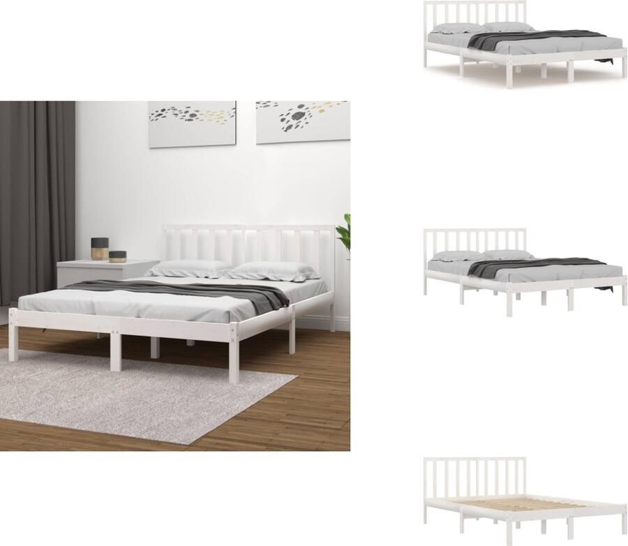 VidaXL Bedframe Bedframes Bed Bedbodem Bedframe massief grenenhout wit 180x200 cm