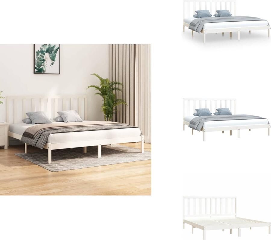 VidaXL Houten Bedframe Praktische en decoratieve aanvulling Bedden Afmeting- 205.5 x 205.5 x 100 cm Kleur- wit Bed