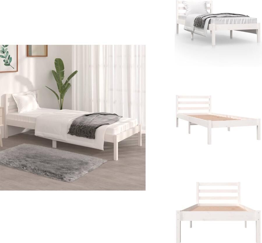 VidaXL Bedframe Bedframes Bed Bedbodem Bedframe massief grenenhout wit 75x190 cm