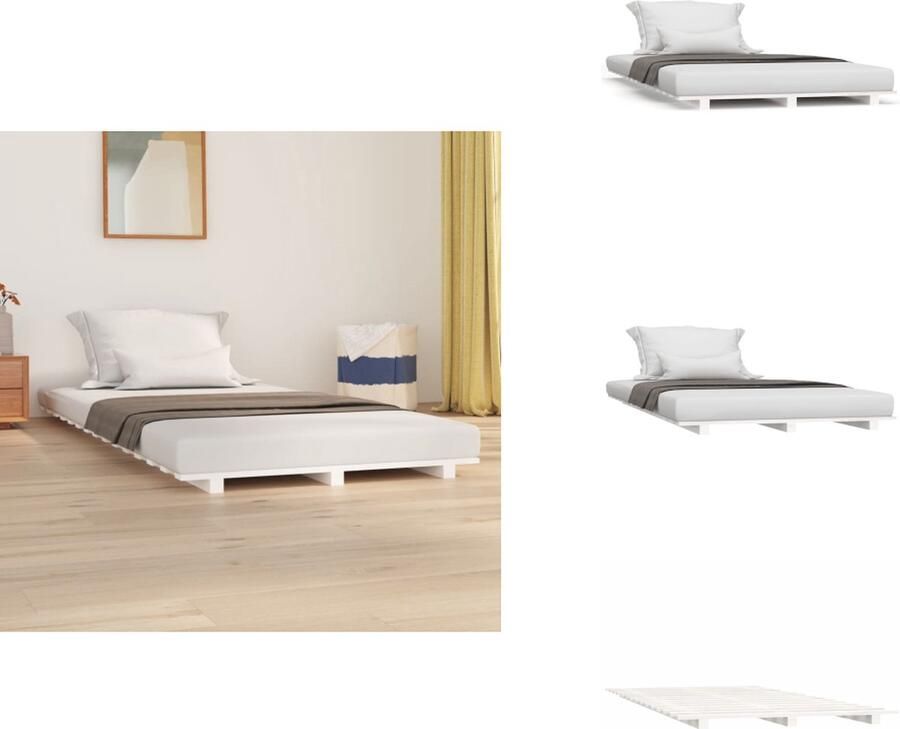 VidaXL Bedframe Bedframes Bed Bedbodem Bedframe massief grenenhout wit 75x190 cm