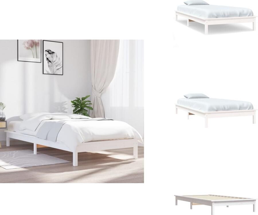 VidaXL Bedframe Bedframes Bed Bedbodem Bedframe massief grenenhout wit 90x190 cm