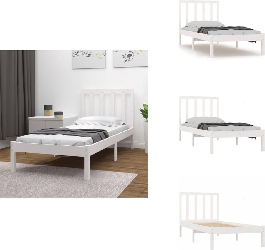VidaXL Bedframe Grenenhout Wit 195.5 x 96 x 100 cm 90 x 190 cm Stabiel en comfortabel Bed
