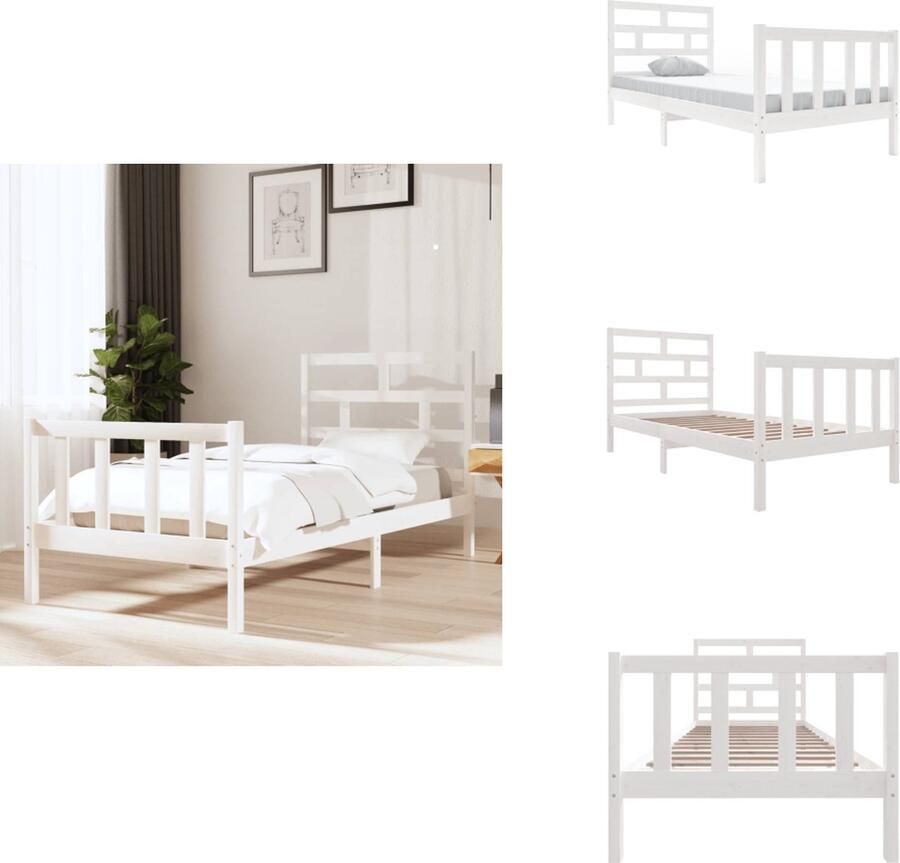 VidaXL Bedframe Bedframes Bed Bedbodem Bedframe massief grenenhout wit 90x190 cm