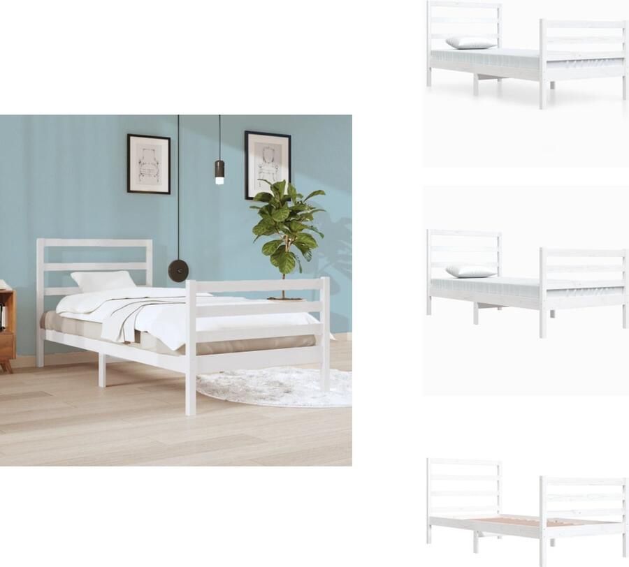 VidaXL Bedframe Grenenhout Wit 205.5 x 95.5 x 100 cm Geschikt voor 90 x 200 cm matras Bed