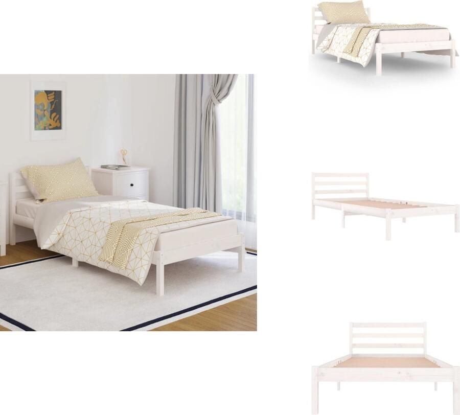 VidaXL Houten Bedframe Modern Slaapkamer Afmetingen- 205.5 x 95.5 x 69.5 cm Kleur- Wit Materiaal- Massief grenenhout Bed
