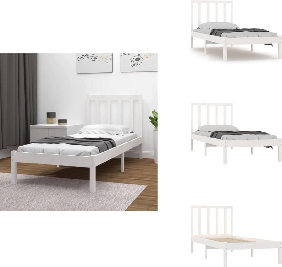 VidaXL Bedframe Bedframes Bed Bedbodem Bedframe massief grenenhout wit 90x200 cm