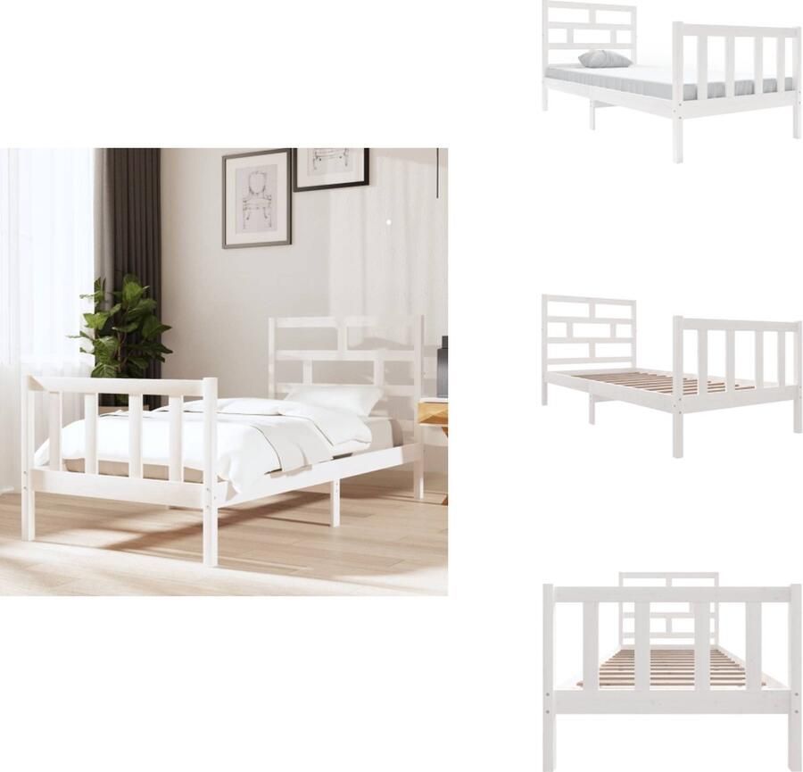 VidaXL Bedframe Bedframes Bed Bedbodem Bedframe massief grenenhout wit 90x200 cm