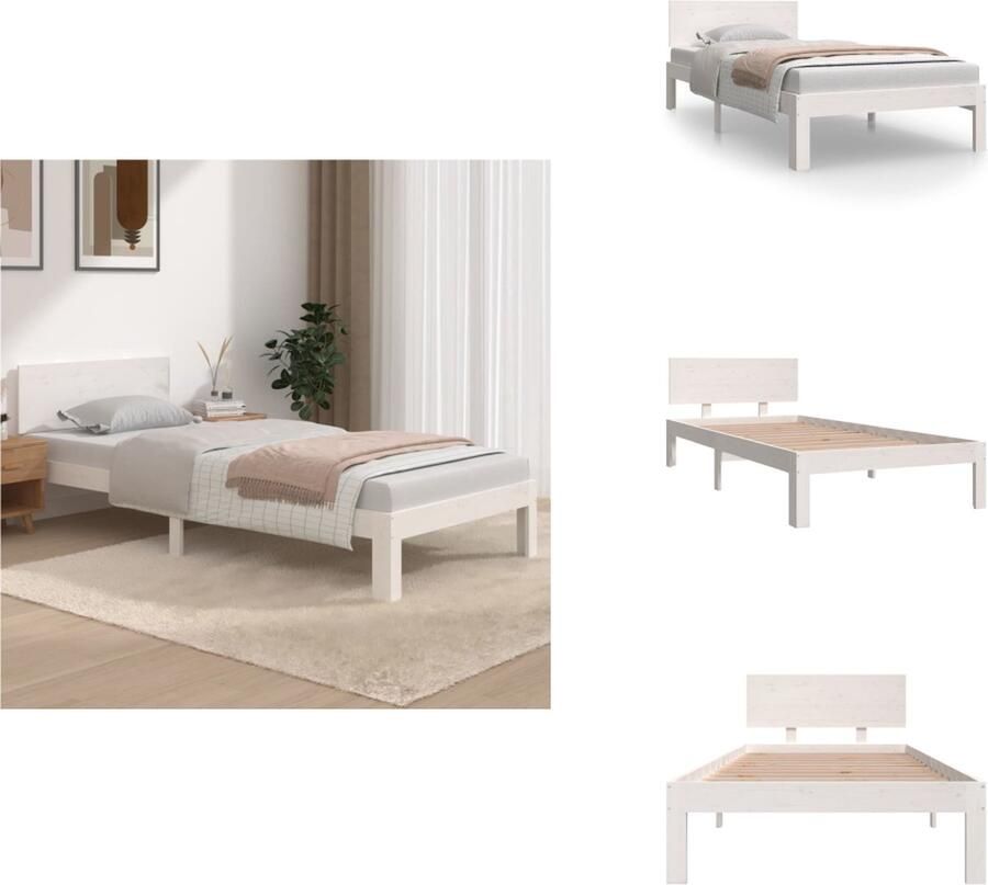 VidaXL Bedframe Bedframes Bed Bedbodem Bedframe massief grenenhout wit 90x200 cm