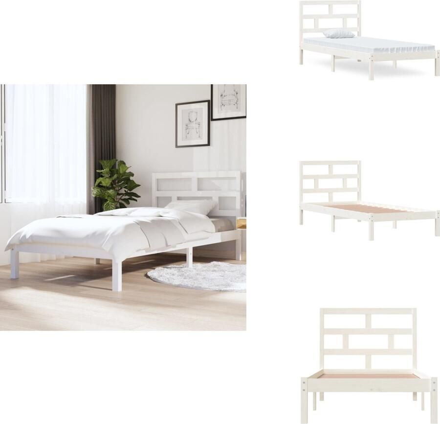 VidaXL Bedframe Bedframes Bed Bedbodem Bedframe massief grenenhout wit 90x200 cm