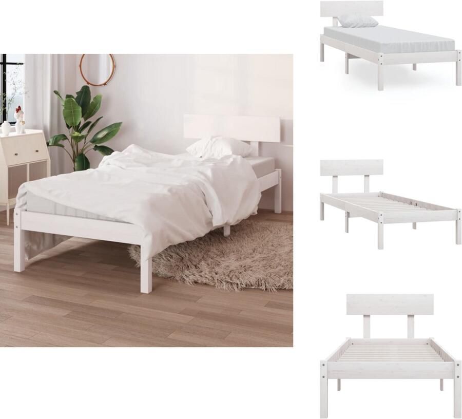 VidaXL Bedframe Bedframes Bed Bedbodem Bedframe massief grenenhout wit 90x200 cm