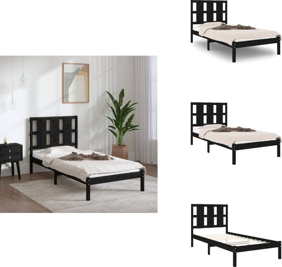 VidaXL Bedframe Bedframes Bed Bedbodem Bedframe massief grenenhout zwart 100x200 cm