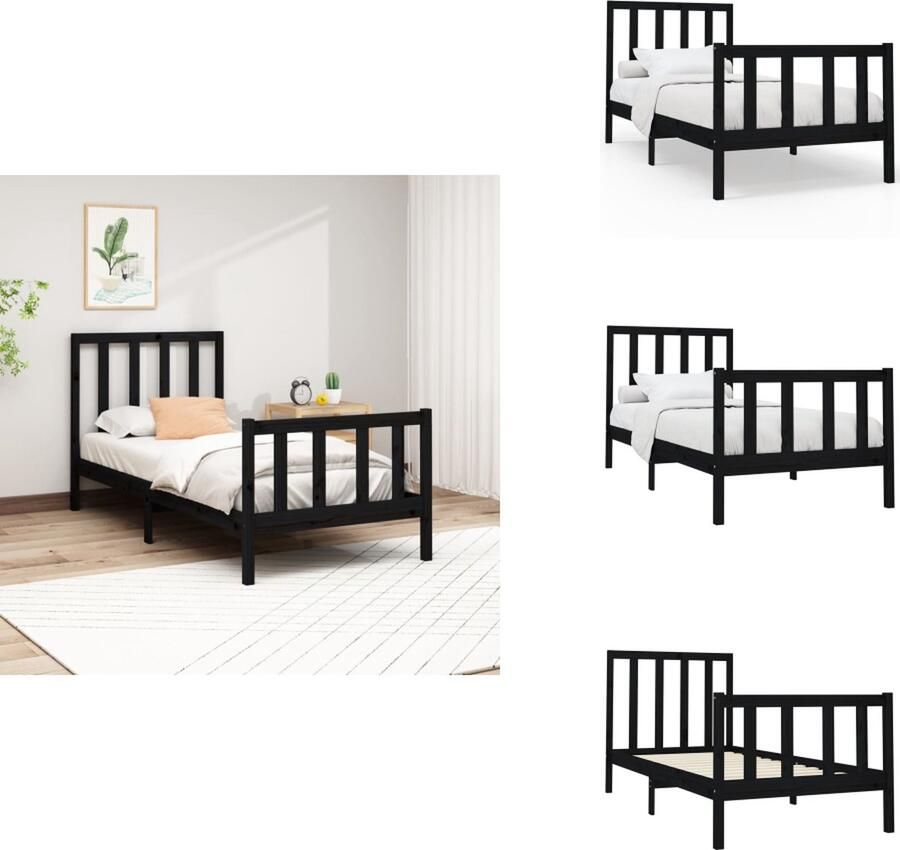 VidaXL Bedframe Bedframes Bed Bedbodem Bedframe massief grenenhout zwart 100x200 cm