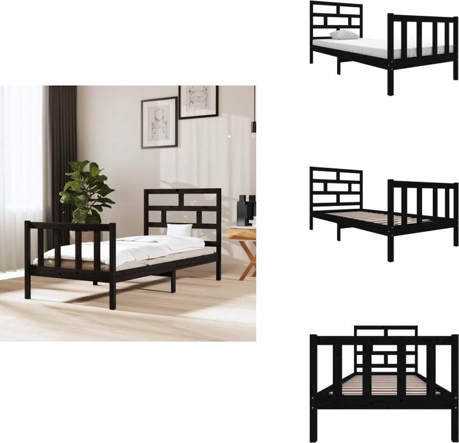 VidaXL Houten Bedframe Zwarte Massief Grenen 205.5 x 105.5 x 69.5 cm Klassiek Hoofdeinde Geschikt voor 100 x 200 cm Matras Montage Vereist Bed