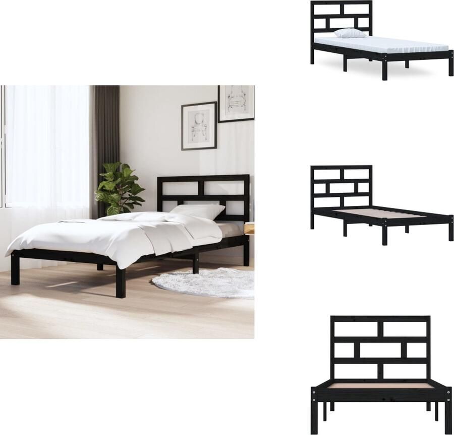 VidaXL Bedframe Bedframes Bed Bedbodem Bedframe massief grenenhout zwart 100x200 cm