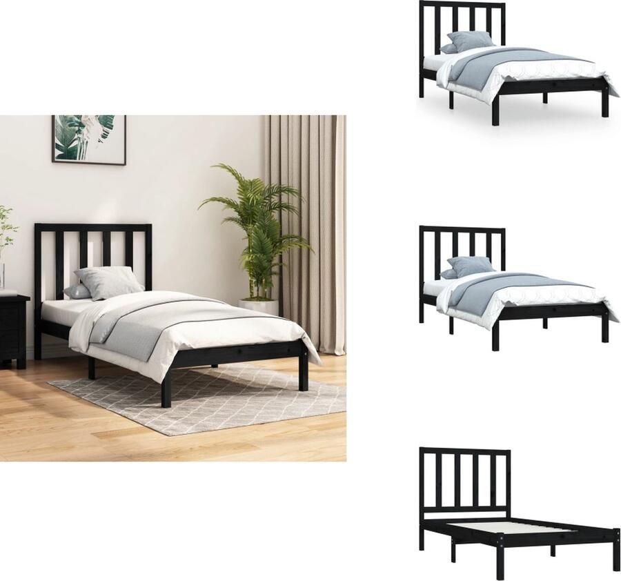 VidaXL Bedframe Bedframes Bed Bedbodem Bedframe massief grenenhout zwart 100x200 cm - Foto 3