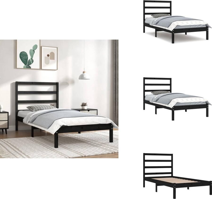 VidaXL Bedframe Bedframes Bed Bedbodem Bedframe massief grenenhout zwart 100x200 cm - Foto 2