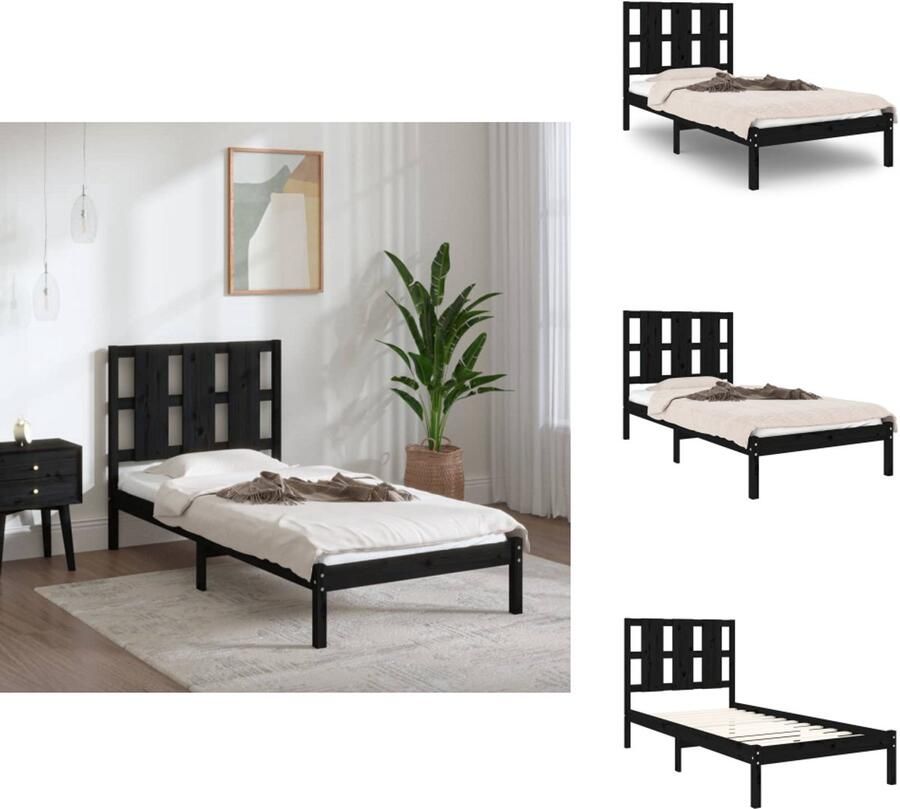 VidaXL Bedframe Bedframes Bed Bedbodem Bedframe massief grenenhout zwart 100x200 cm - Foto 4