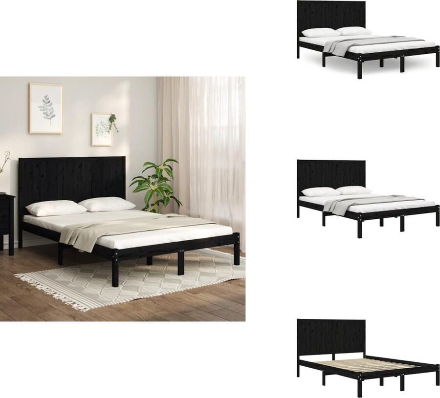 VidaXL Bedframe Bedframes Bed Bedbodem Bedframe massief grenenhout zwart 120x190 cm 4FT Small Double