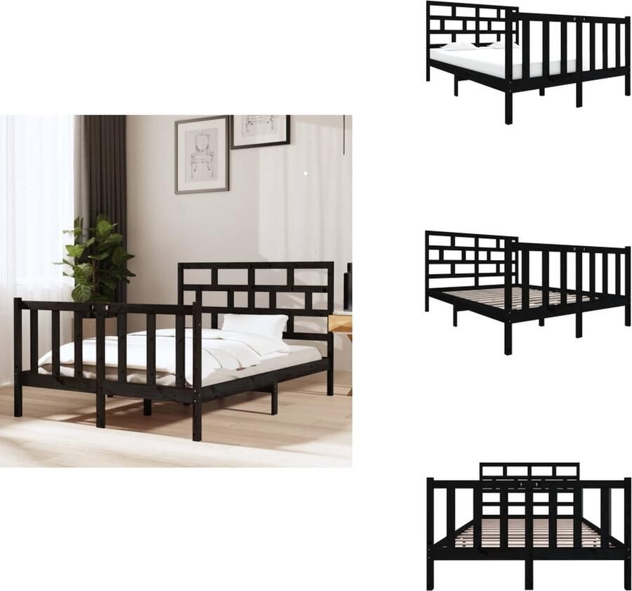 VidaXL Bedframe Bedframes Bed Bedbodem Bedframe massief grenenhout zwart 120x190 cm