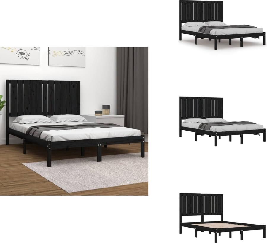 VidaXL Bedframe Bedframes Bed Bedbodem Bedframe massief grenenhout zwart 120x200 cm