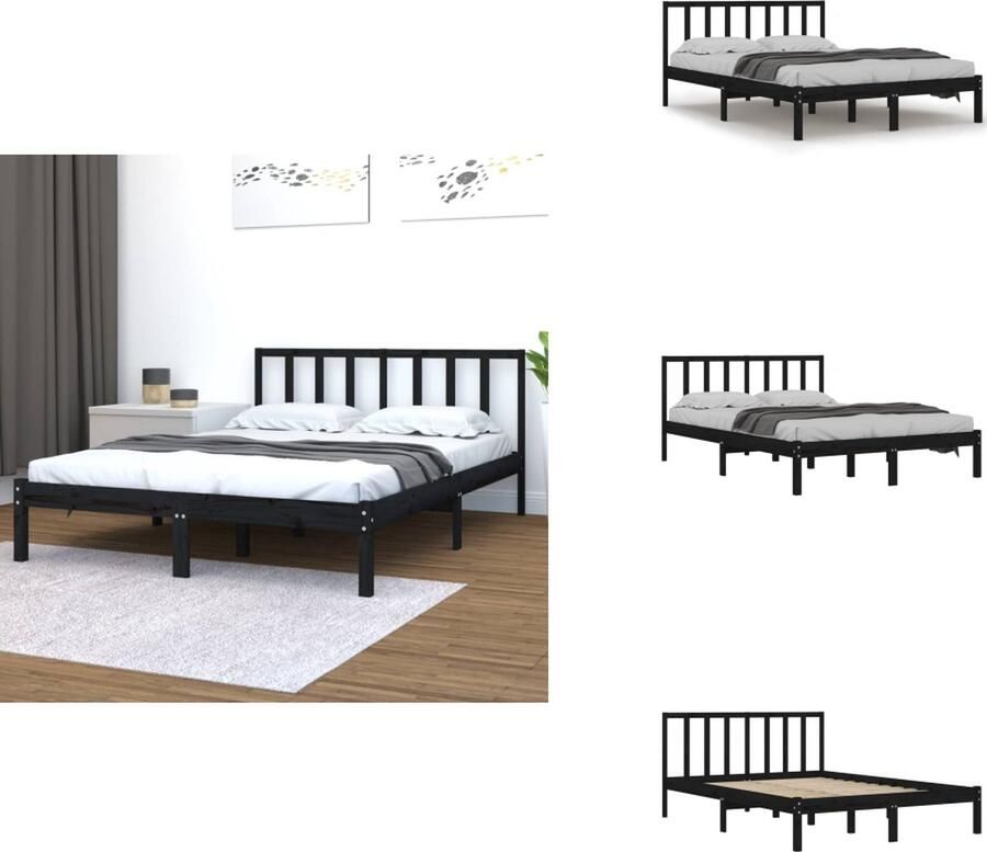 VidaXL Bedframe Bedframes Bed Bedbodem Bedframe massief grenenhout zwart 120x200 cm