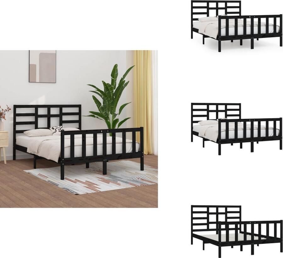 VidaXL Bedframe Zwarte Grenen 205.5 x 126 x 104 cm Massief Grenenhout Stevige Lattenbodem Bed