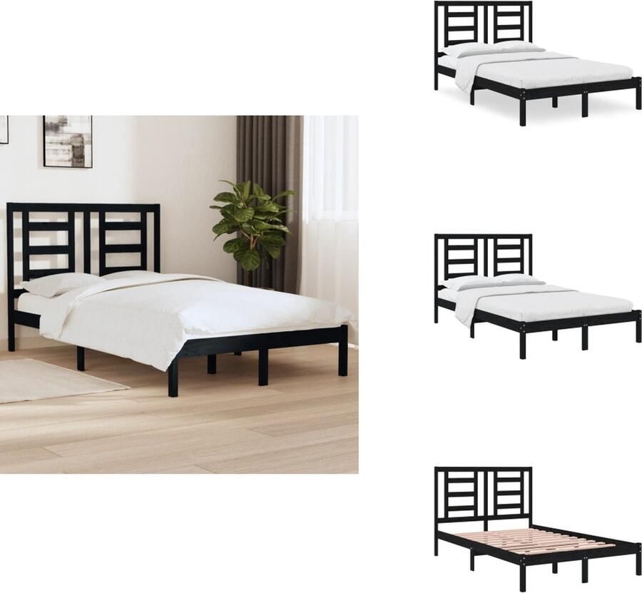 VidaXL Bedframe Bedframes Bed Bedbodem Bedframe massief grenenhout zwart 120x200 cm