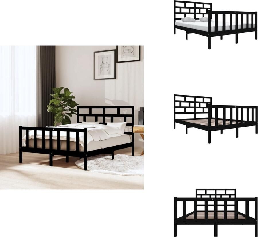 VidaXL Bedframe Bedframes Bed Bedbodem Bedframe massief grenenhout zwart 120x200 cm