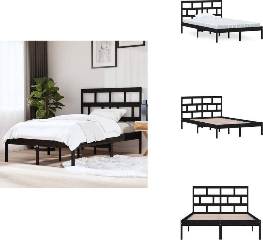 VidaXL Bedframe Bedframes Bed Bedbodem Bedframe massief grenenhout zwart 120x200 cm