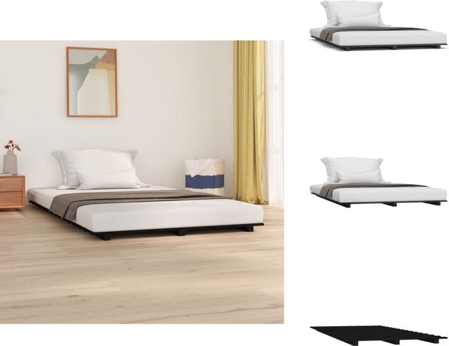 VidaXL Bedframe Bedframes Bed Bedbodem Bedframe massief grenenhout zwart 120x200 cm - Foto 3