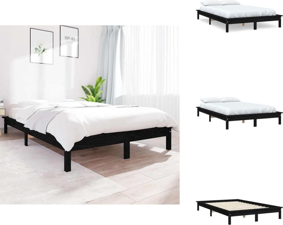 VidaXL Bedframe Bedframes Bed Bedbodem Bedframe massief grenenhout zwart 120x200 cm - Foto 2