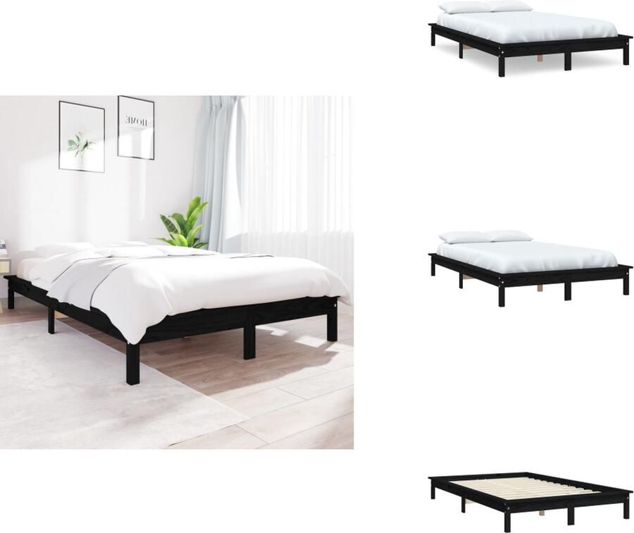 VidaXL Bedframe Bedframes Bed Bedbodem Bedframe massief grenenhout zwart 135x190 cm