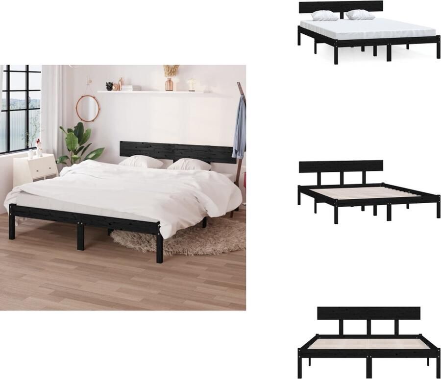 VidaXL Bedframe Bedframes Bed Bedbodem Bedframe massief grenenhout zwart 135x190 cm