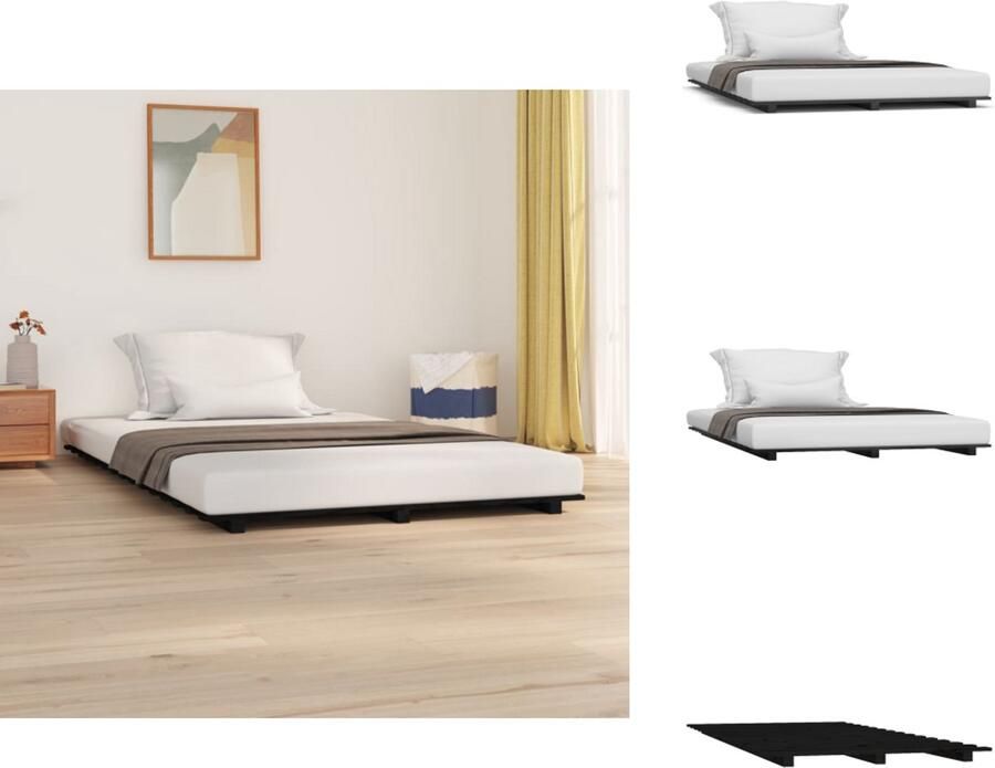 VidaXL Bedframe Bedframes Bed Bedbodem Bedframe massief grenenhout zwart 135x190 cm - Foto 4