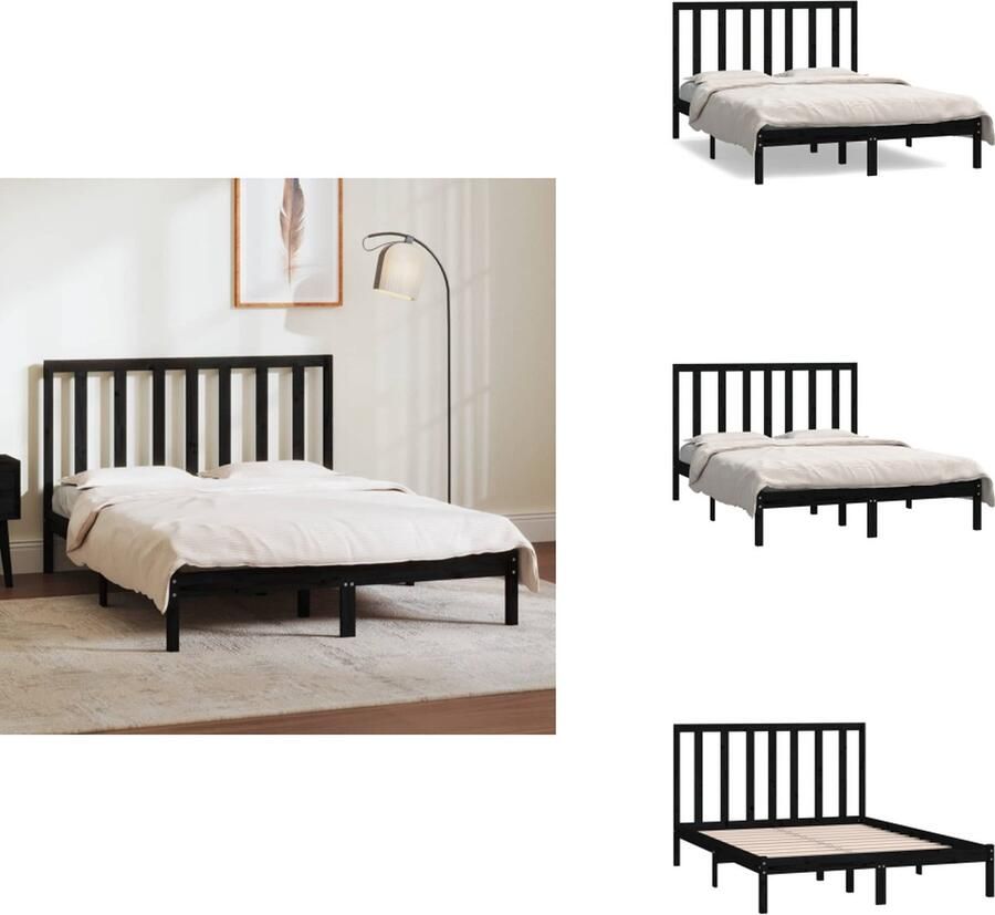 VidaXL Houten Bedframe Zwarte Massief Grenenhout 195.5 x 145.5 x 31 cm Geschikt voor 140 x 190 cm Matras Bed