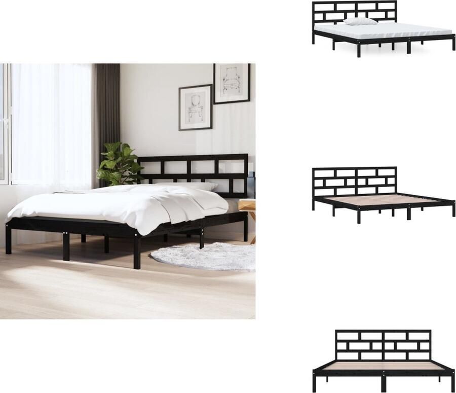 VidaXL Bedframe Houten Zwart 195.5 x 145.5 x 31 cm Geschikt voor 140 x 190 cm matras Montage vereist Bed - Foto 3