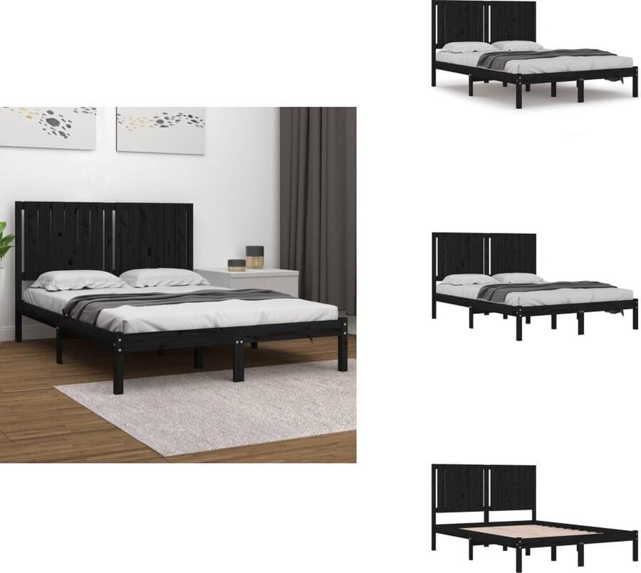VidaXL Bedframe Houten Zwart 195.5 x 145.5 x 31 cm Geschikt voor 140 x 190 cm matras Montage vereist Bed